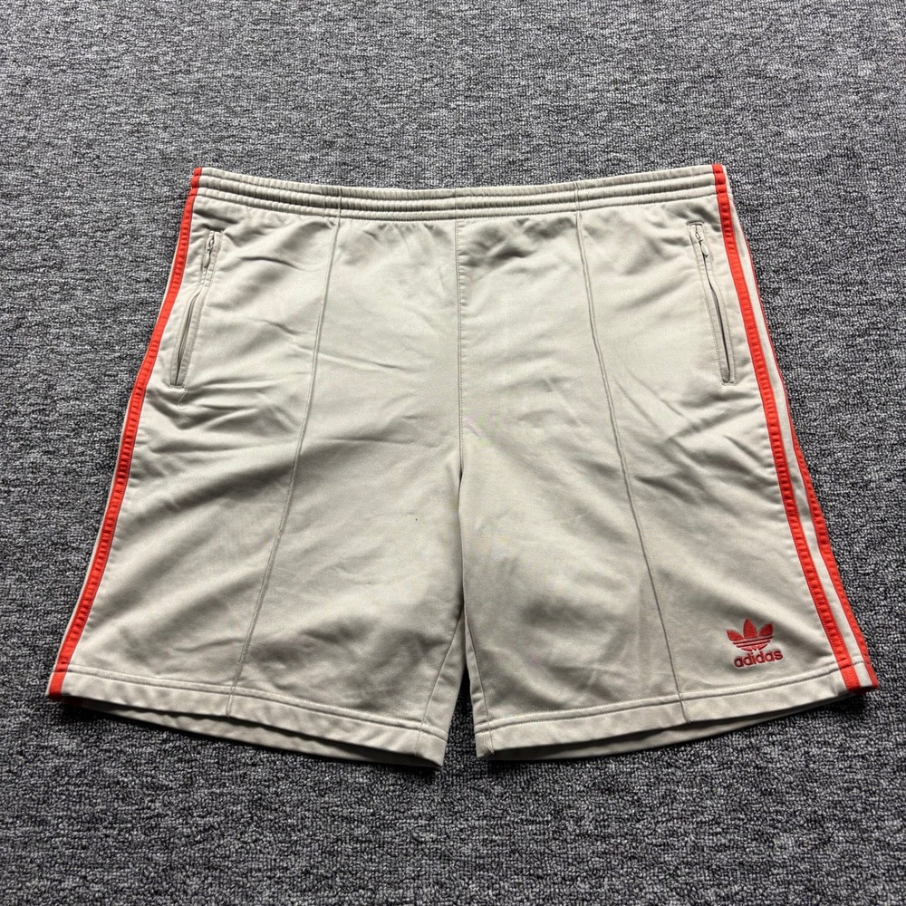 Y2K 2000s Adidas Sportswear Baggy Striped Tan/Red Short Size Large